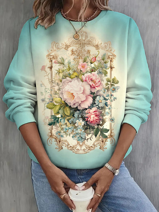 Retro Flowers Long Sleeve Casual Top