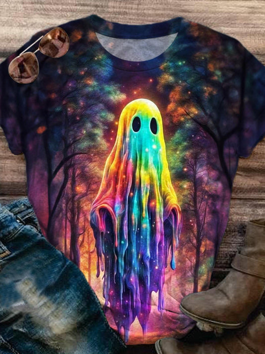 Colorful Ghost Print Casual Top