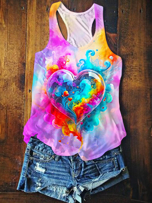 Colorful Smoke Heart Printed Casual Tank Top