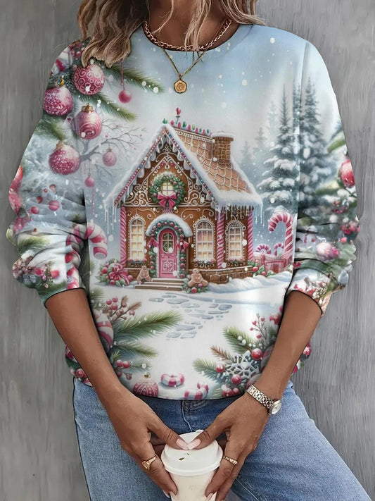 Super Cool Christmas Art Printed Long Sleeve Casual Top