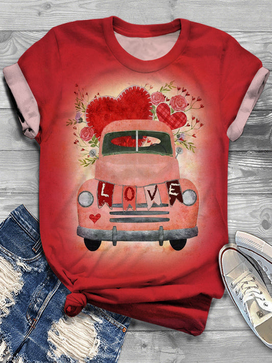 Women's Valentine's Day Vintage Illustration Floral Print Casual T-shirt