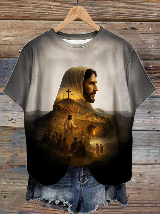 Jesus Preaching print Crew Neck T-shirt