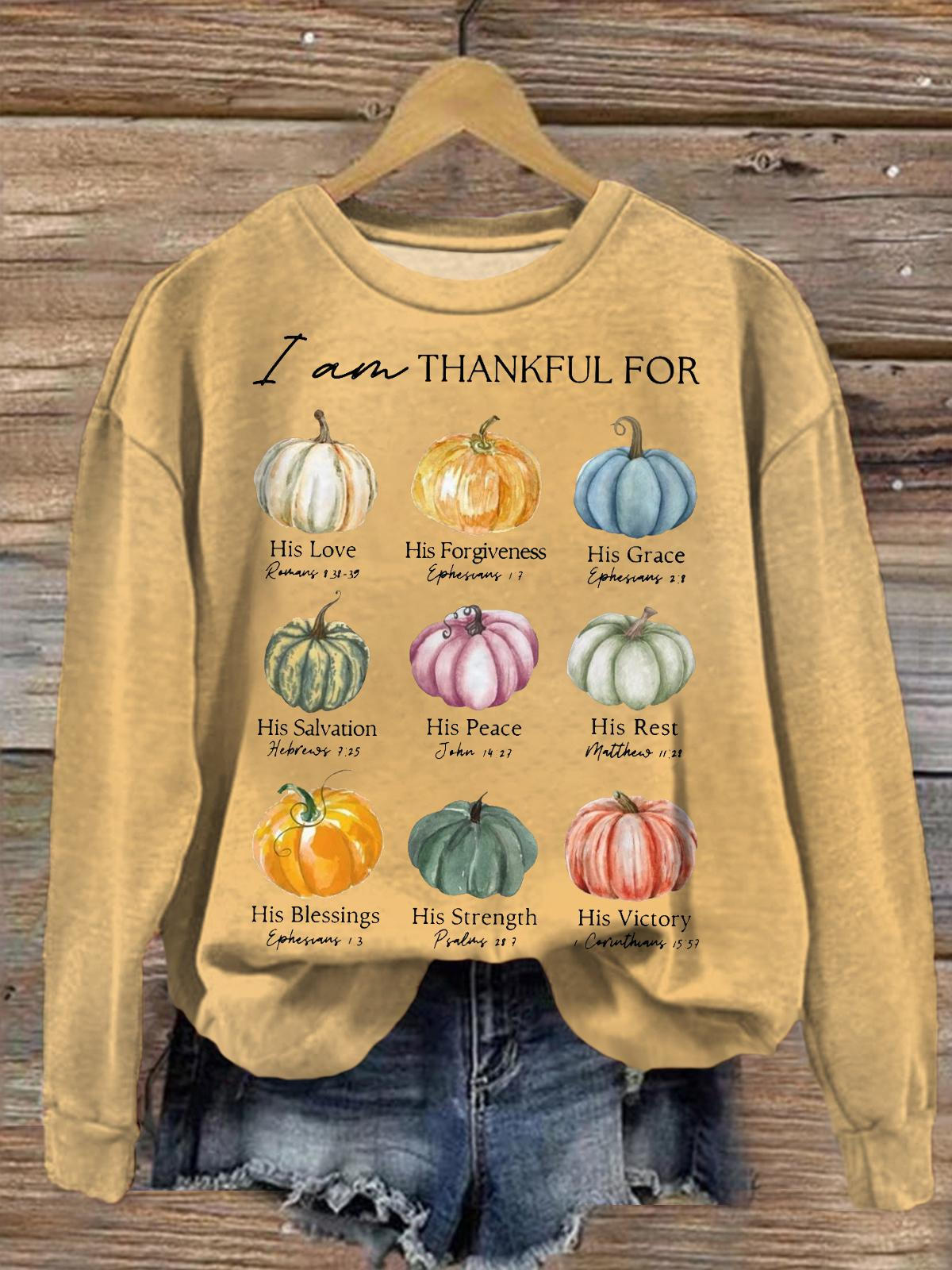 Women's Cute Fall Pumpkin In Thanksgiving Round Neck Long Sleeve Top