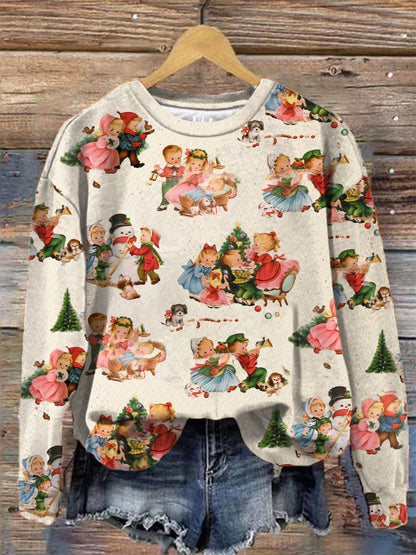 Vintage Christmas Crew Neck Long Sleeve Top