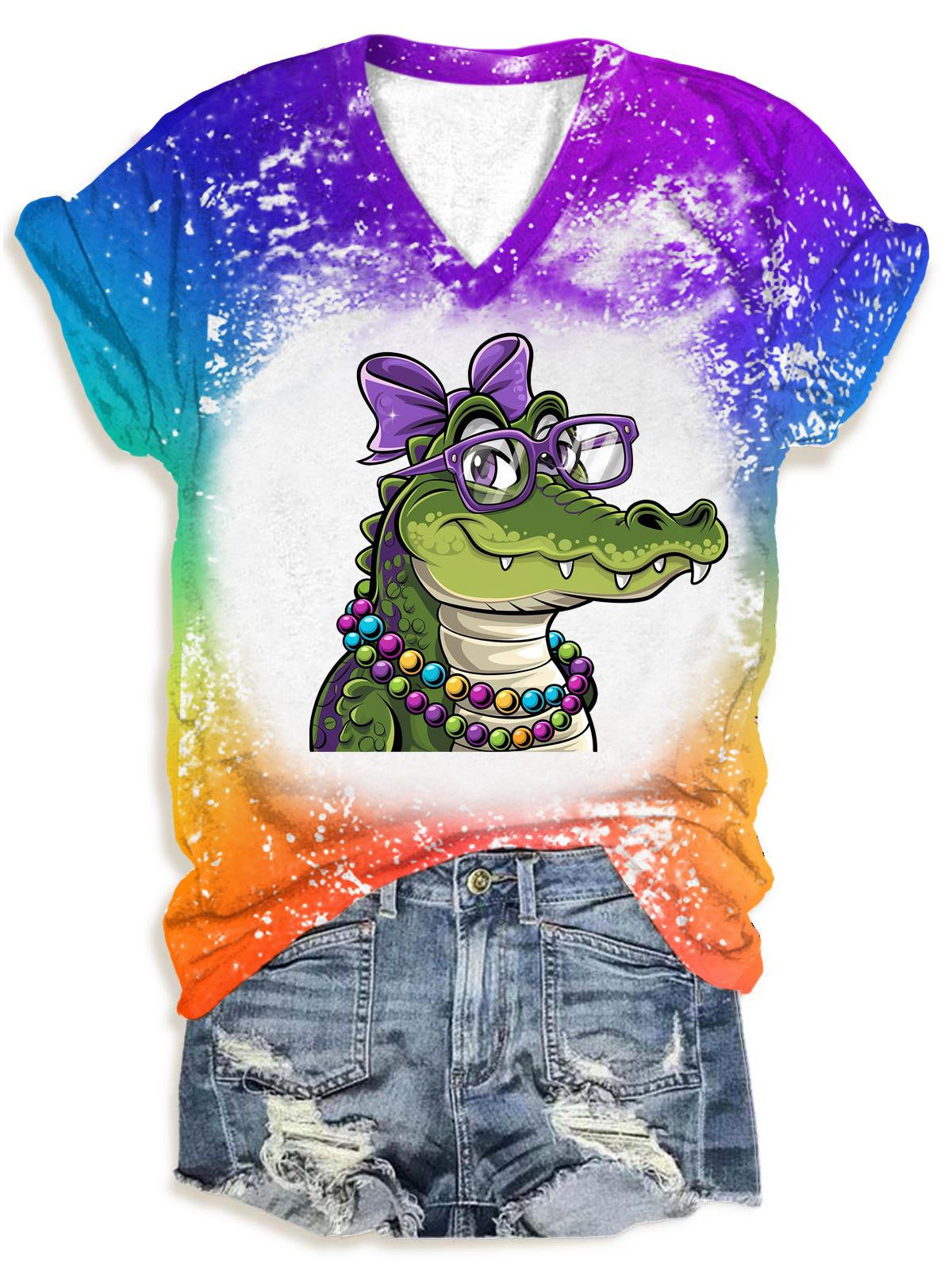 Gator Mardi Gras V-Neck T-Shirt