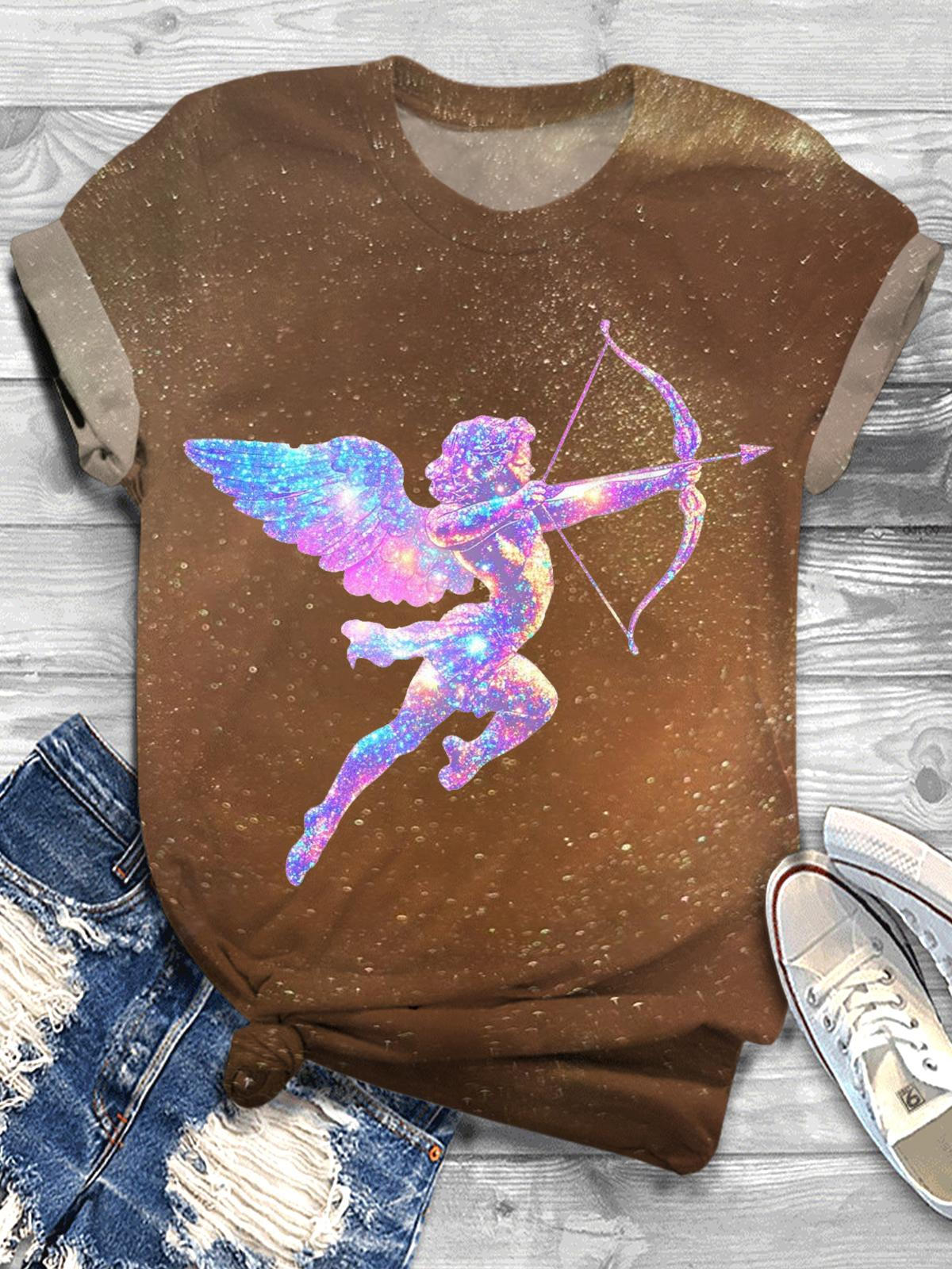 Retro Iridescent Disco Cupid Valentine's Crew Neck T-shirt