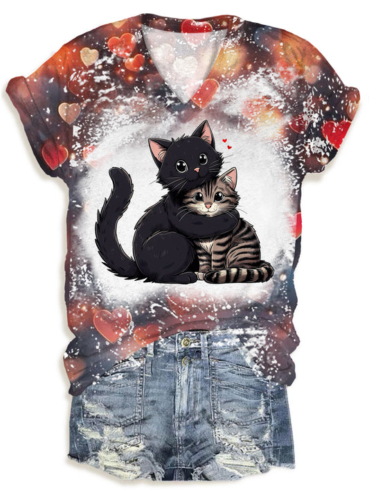 Women's Cat Couple V Neck T-Shirt