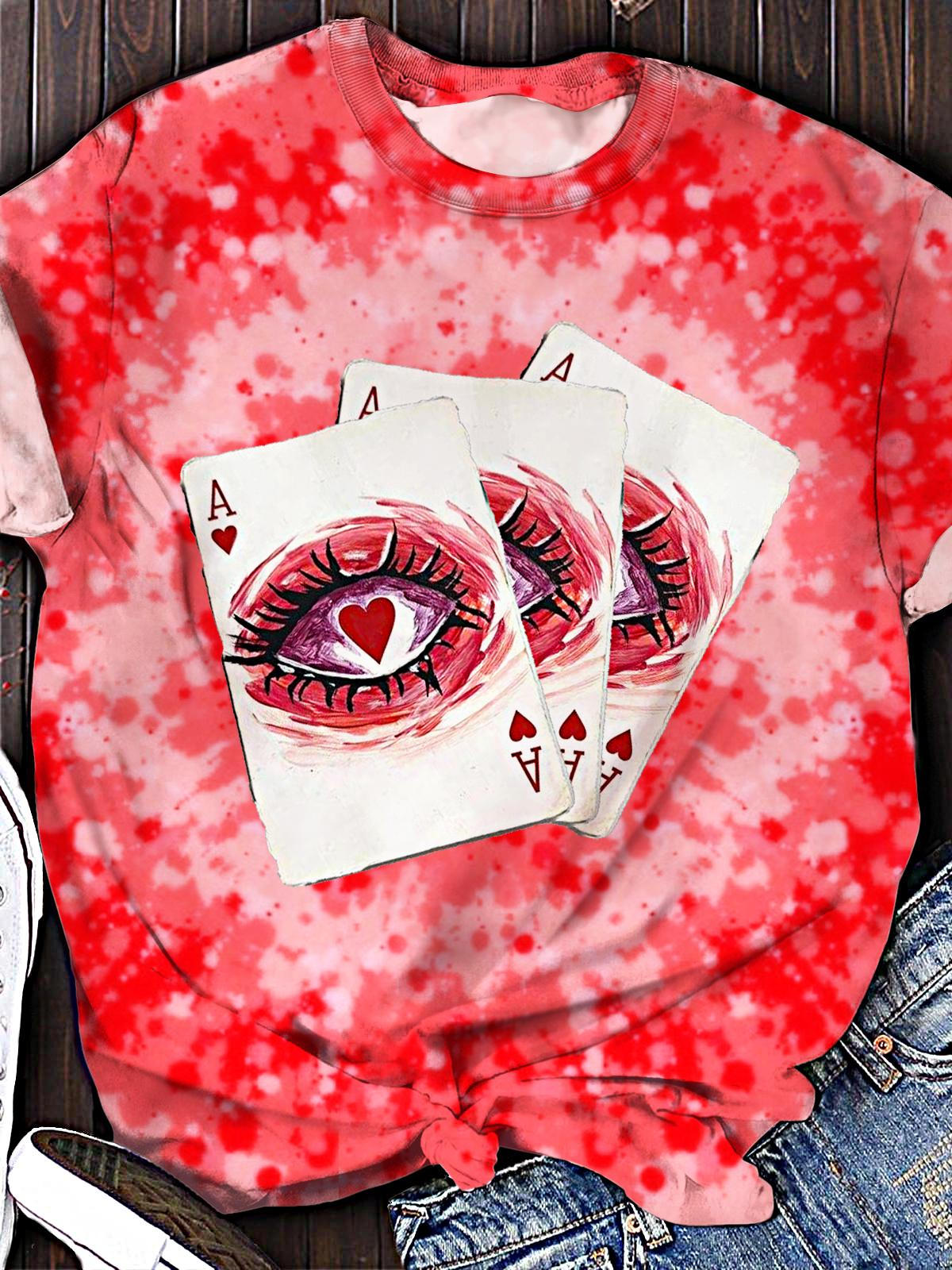 Retro Valentine's Day Poker A Print Crew Neck T-shirt