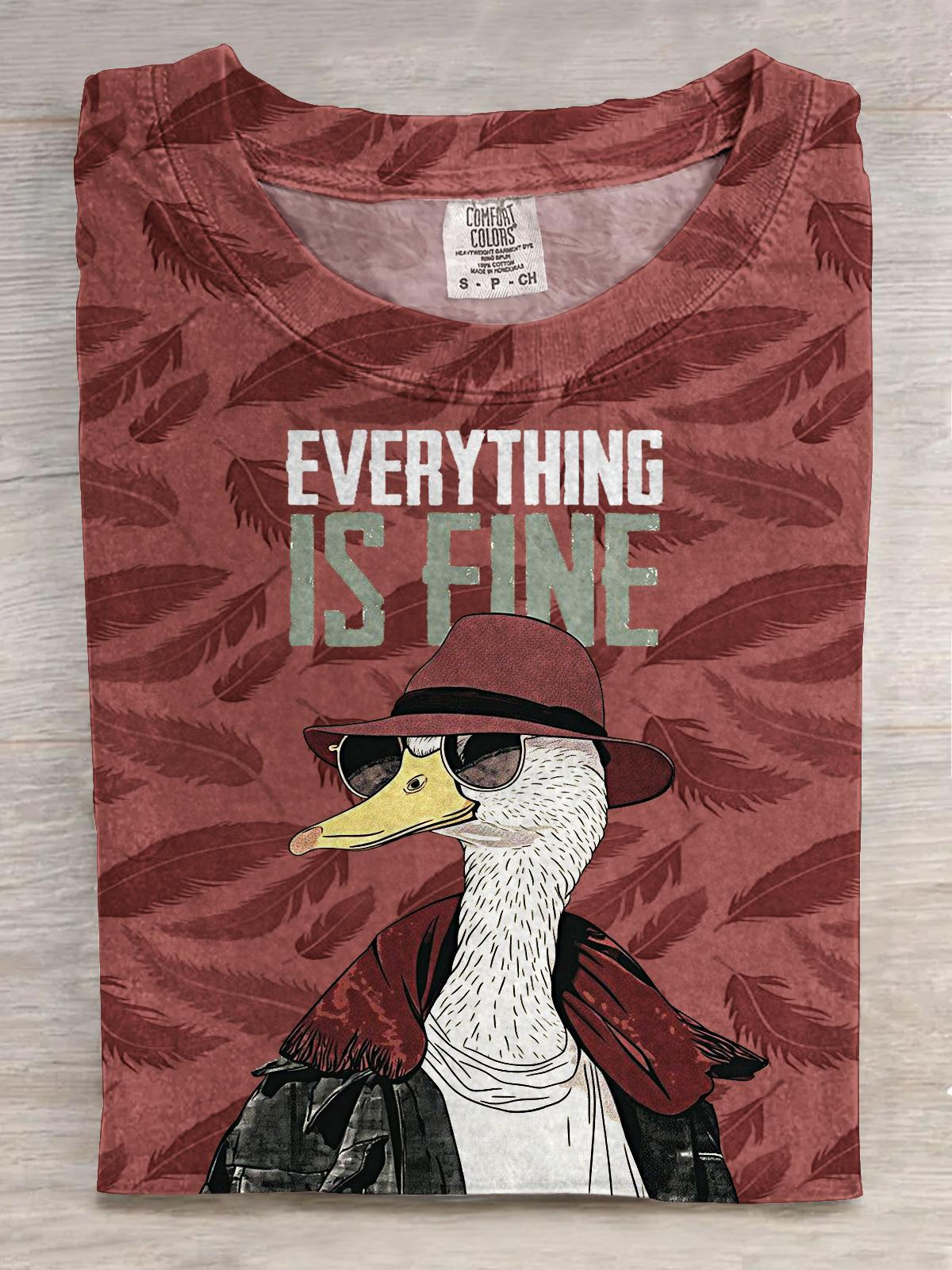 Everything Is There Fashionable Duck Print Crew Neck T-shirt