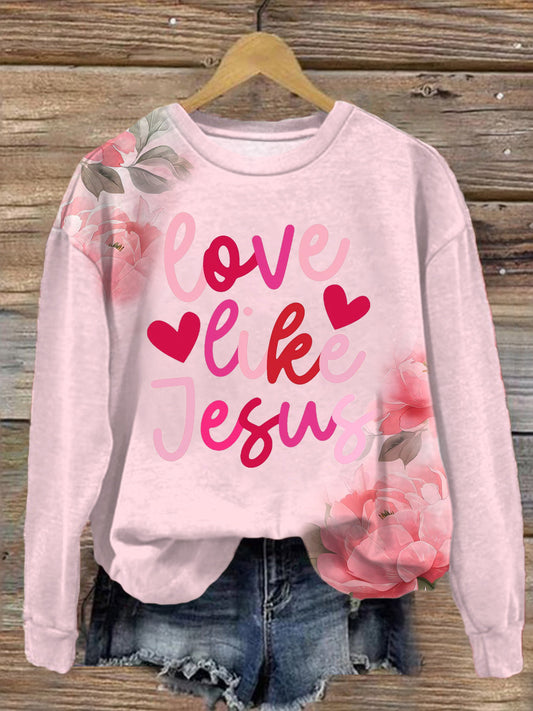 Love Like Jesus Valentines Printed Long Sleeve Casual Top