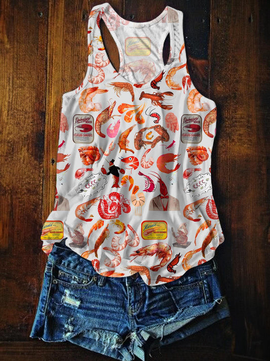 Crawfish Printed Casual Tank Top