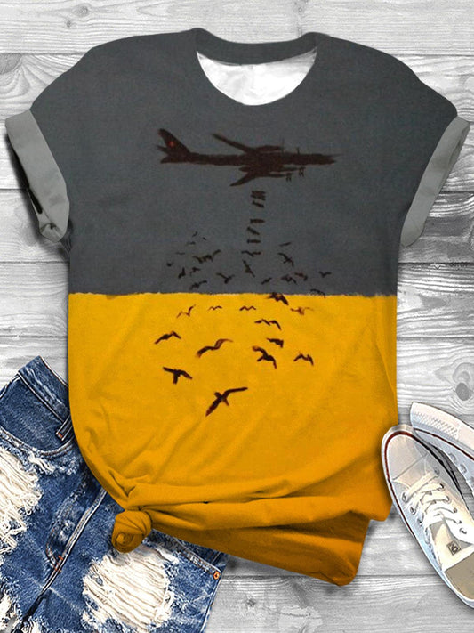 Bomber Bomb Birds Art Crew Neck T-shirt