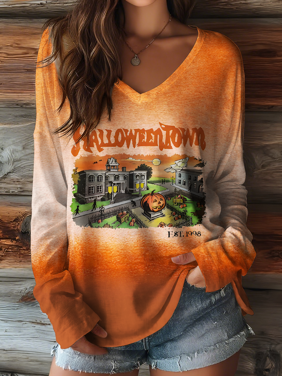 Halloweentown Est 1998 V-neck Long Sleeve Top