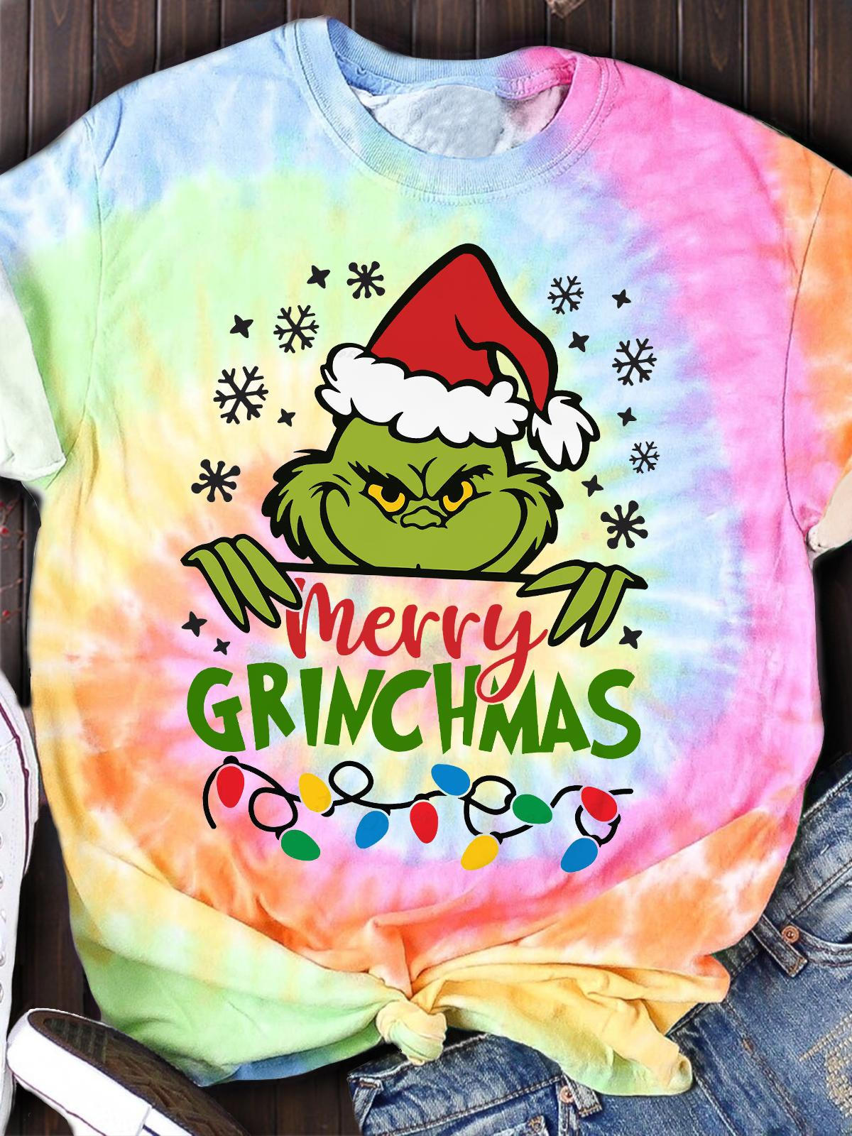 Merry Christmas Character Tie Dye Print Casual T-shirt