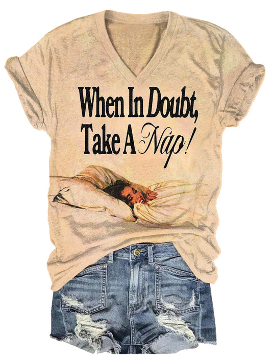 When In Doubt Take A Nap Sexy Girl Print T-Shirt