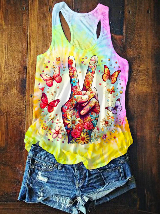 Hippie Tie-Dye Fun Printed Casual Tank Top