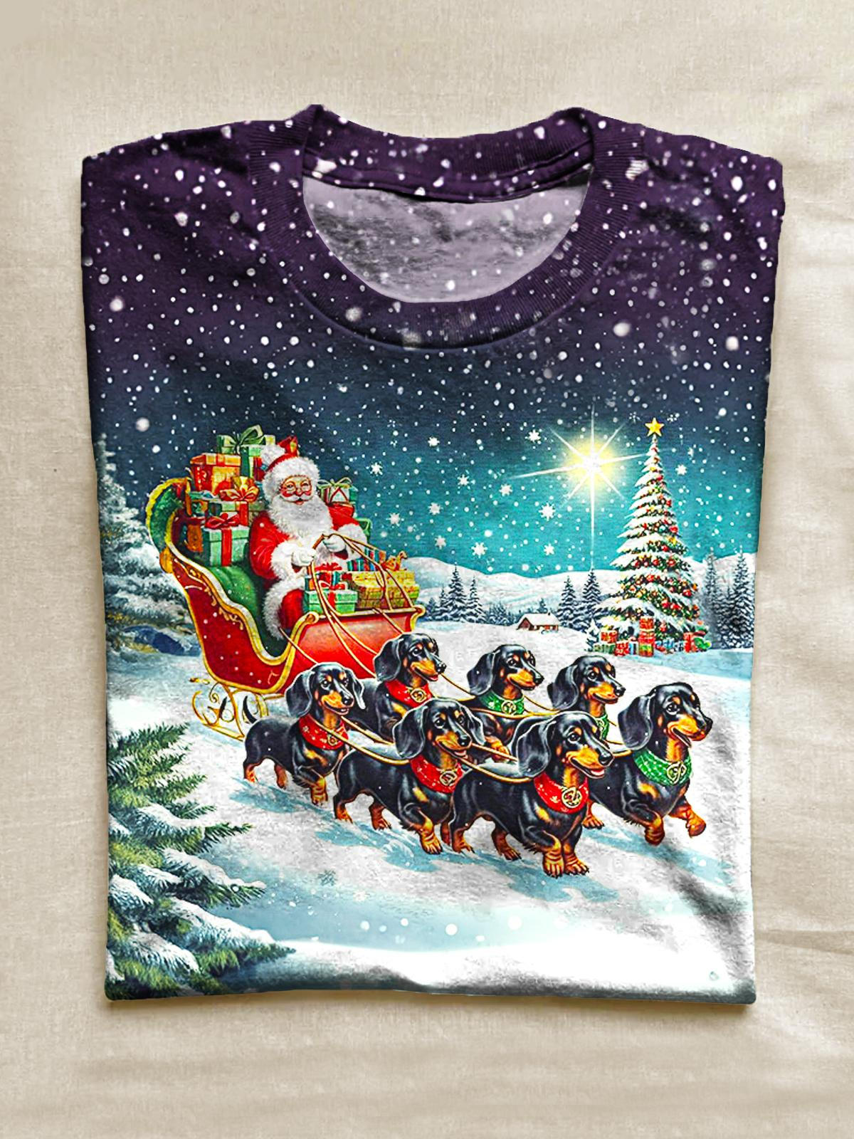 Women's Winter Dachshund Santa Crew Neck T-shirt