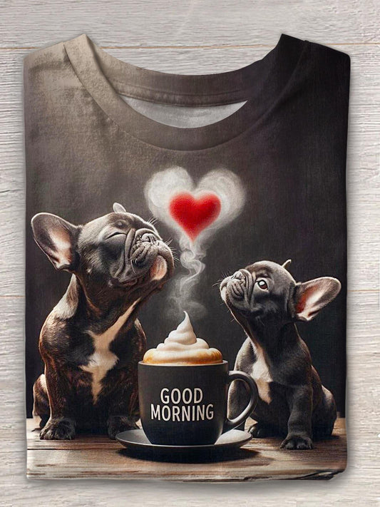 Cute Valentine's Day Dog Print Crew Neck T-shirt