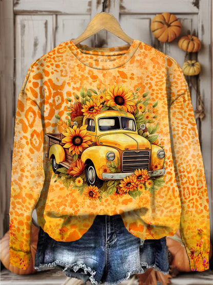 Women's Sunflower Truck Sexy Leopard Print Long Sleeve Top