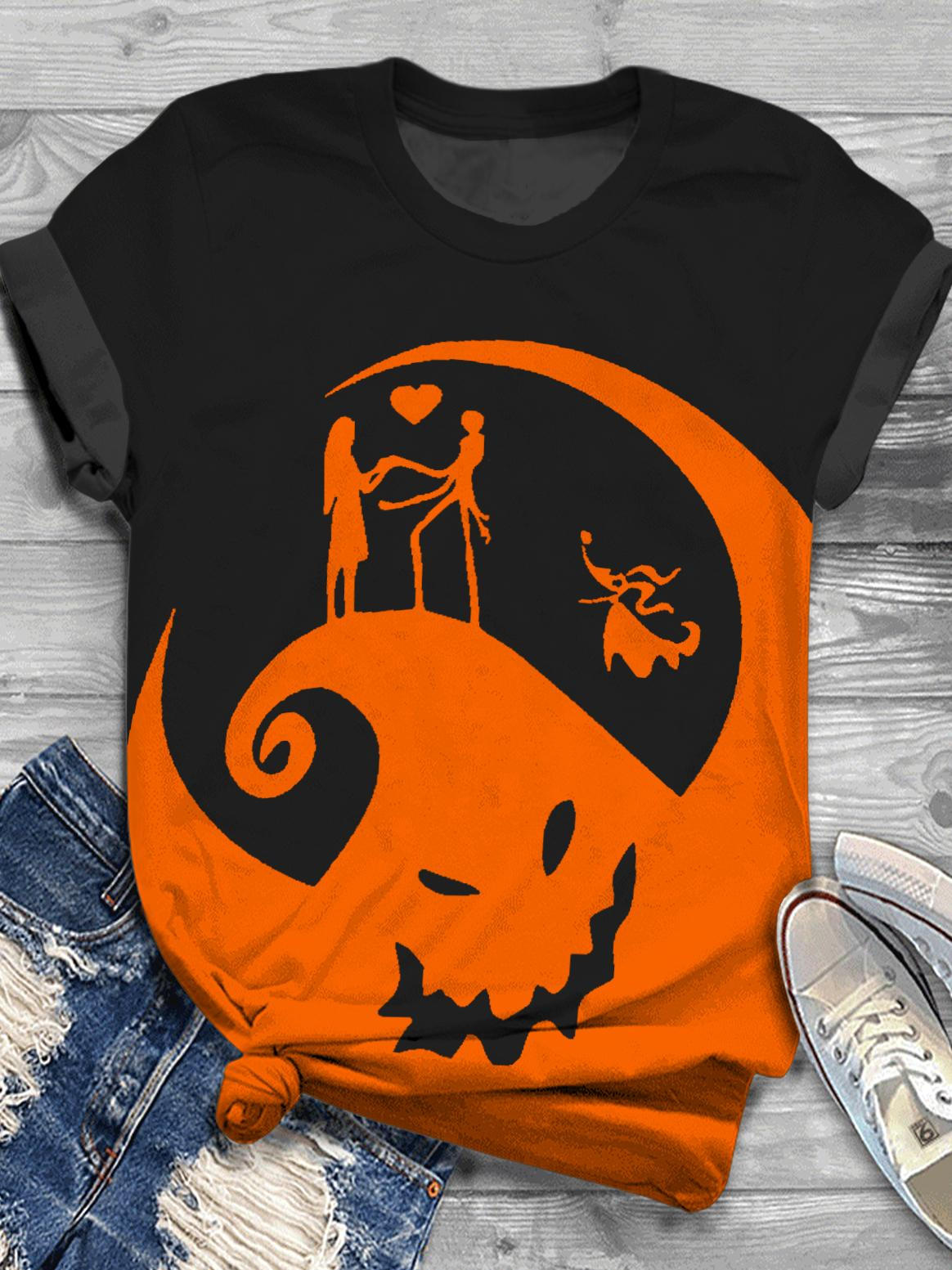 Women's Jack Skellington Halloween Horror Nights Crew Neck T-shirt