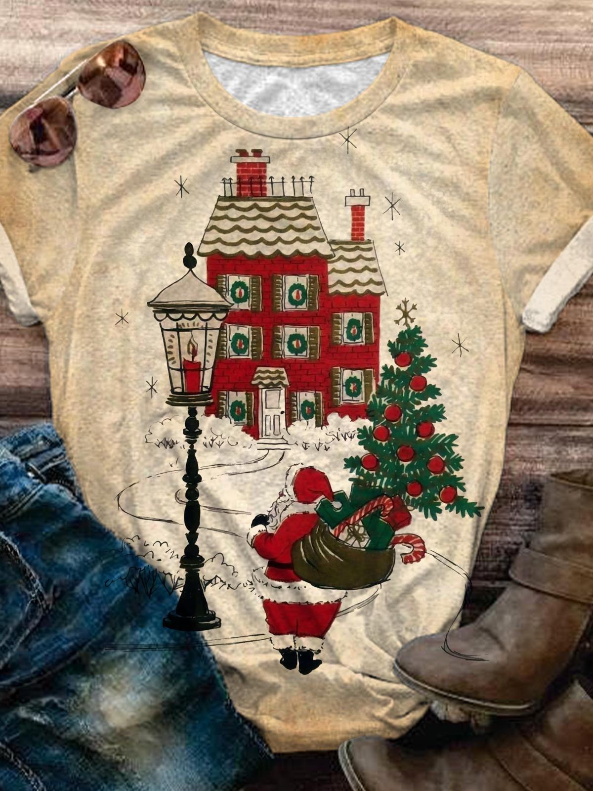 Women's Retro Santa Crew Neck T-shirt