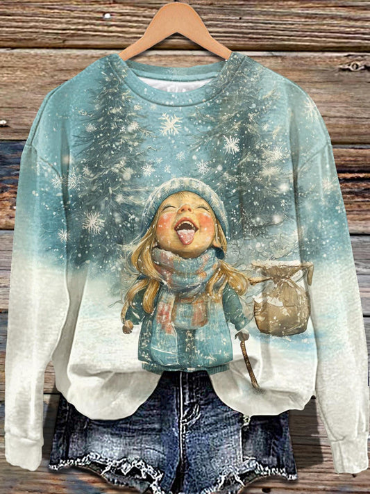 Winter Cute Girl Printed Long Sleeve Casual Top