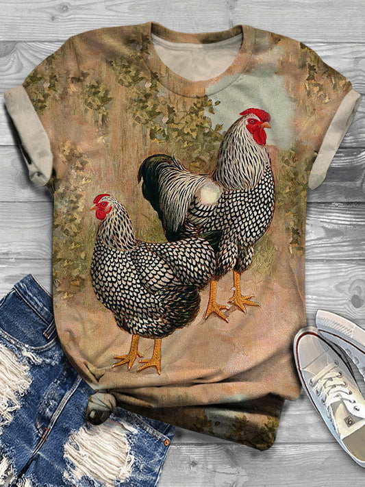 Women's Hen Floral Vintage Print Casual T-Shirt