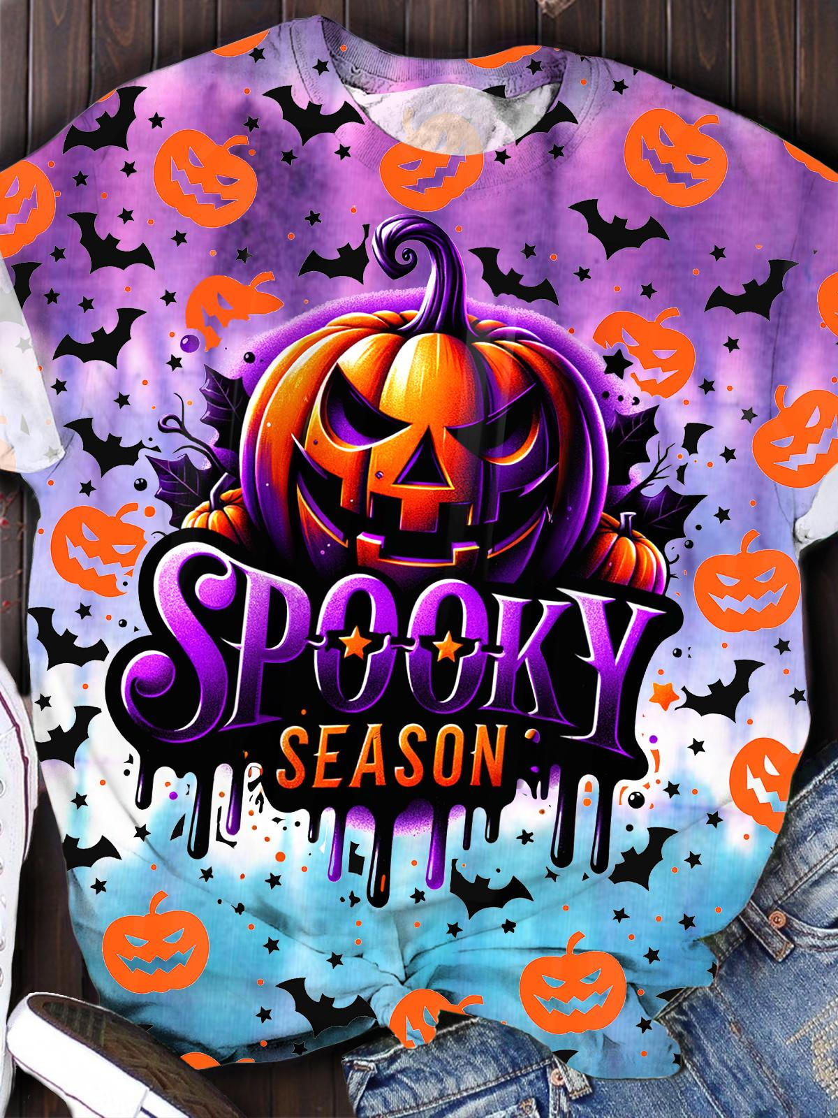 Halloween Spooky Season Pumpkin Crew Neck T-shirt