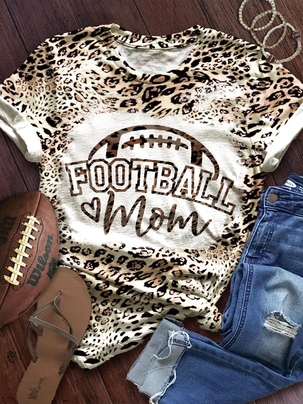 Fun Retro Leopard Football Print Crew Neck T-shirt