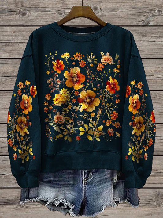 Women's Vintage Floral Botanical Printed Long Sleeve Casual Top