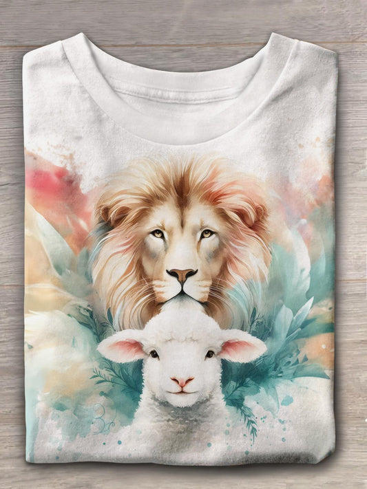 Lion And The Lamb Christian Crew Neck T-shirt