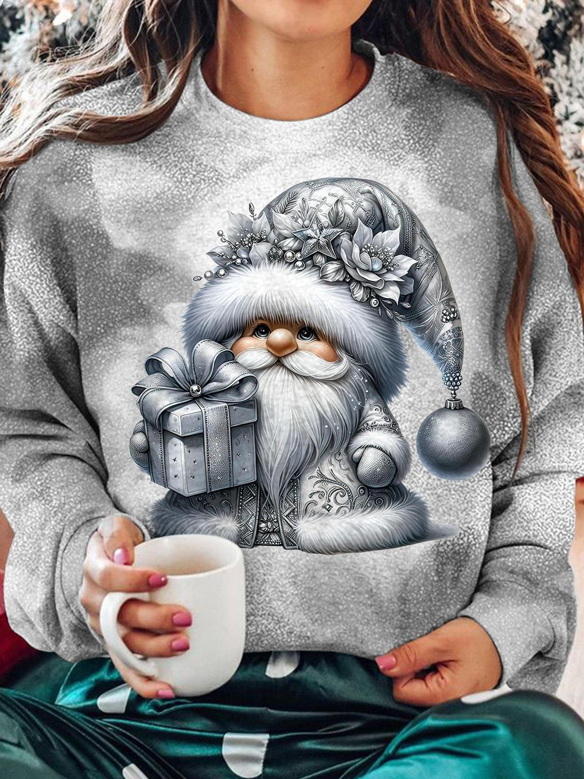 Women's Cute Gnome Gift Gradient Print Long Sleeve Top