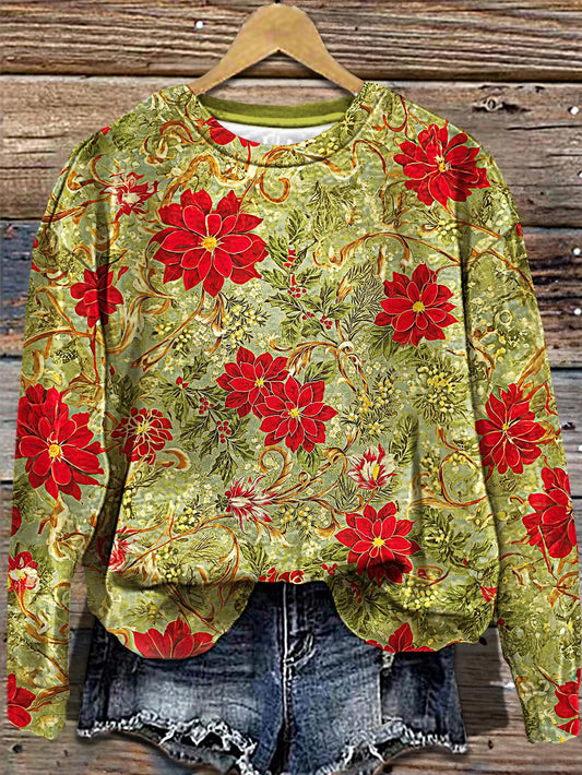 Women's Winter Vintage Floral Printed Long Sleeve Casual Top