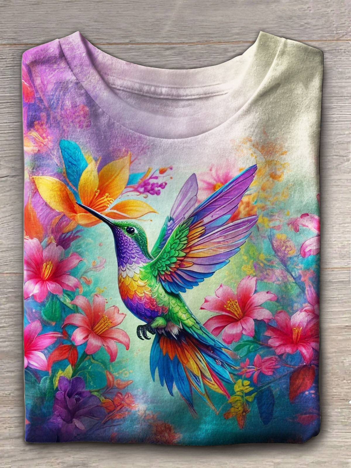 Colorful Hummingbird Crew Neck T-shirt