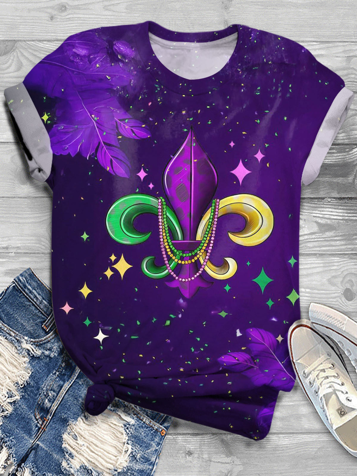 Mardi Gras Fleur Crew Neck T-shirt