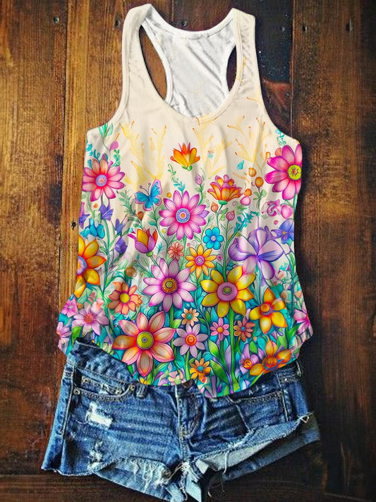 Flowers Vintage Printed Casual Tank Top