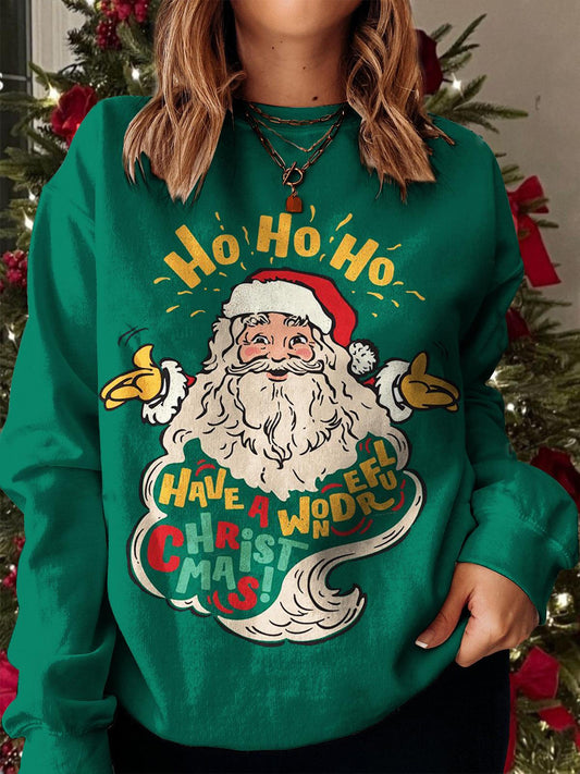 Ho Ho Ho Have A Wonderful Christmas Print Long Sleeve Top