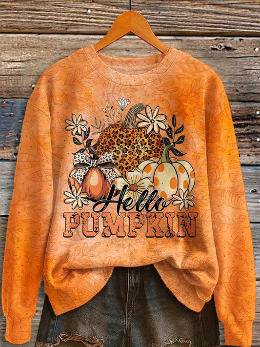 Autumn Pumpkin Print Long Sleeve Casual Top