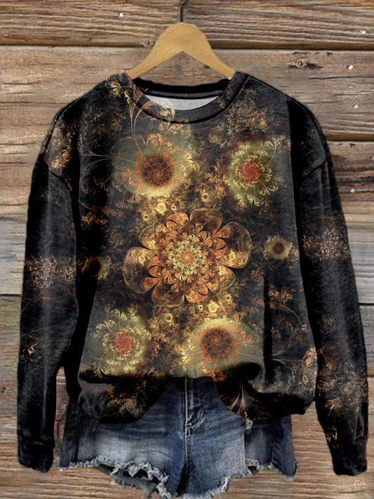 Retro Floral European Palace Printed Long Sleeve Casual Top