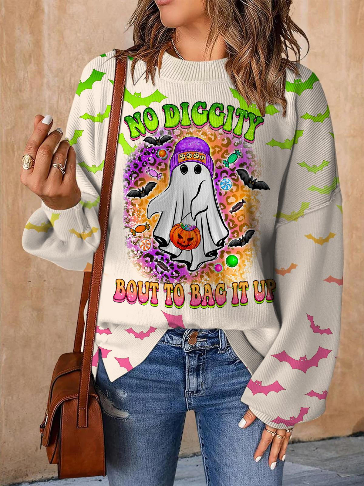 No Diggity Bout To Bag It Up Printed Long Sleeve Casual Top