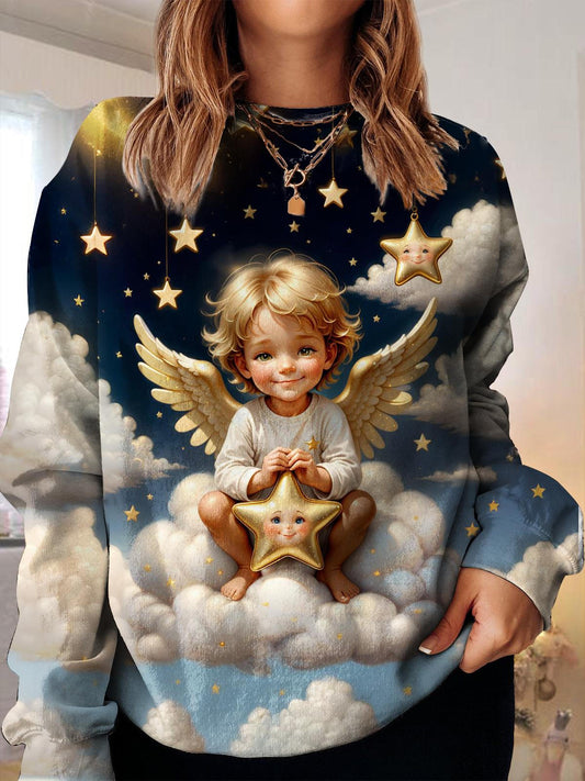 Women's Cute Angel Star Print Long Sleeve Top