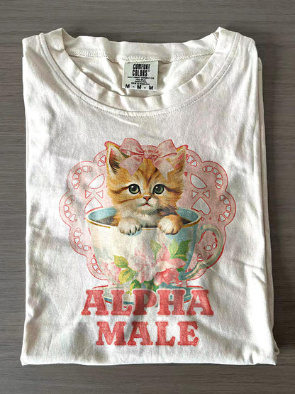 Women's Alpha Male Funny Kitten Crew Neck T-shirts