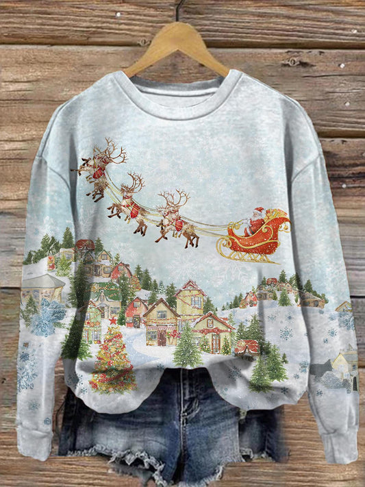 Women's Christmas Is Coming Round Neck Print Long Sleeve Top