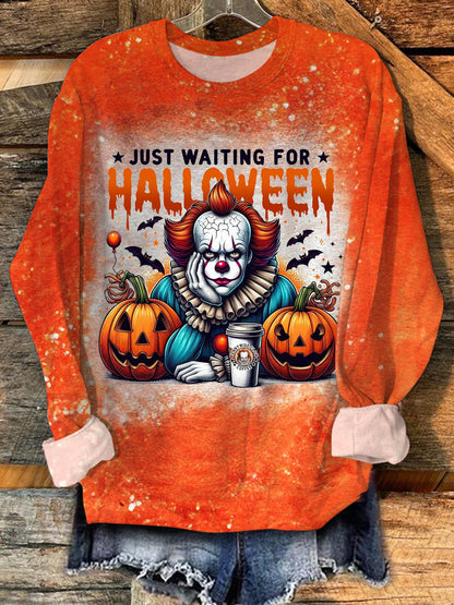 Just Waiting For Halloween Printed Long Sleeve Casual Top