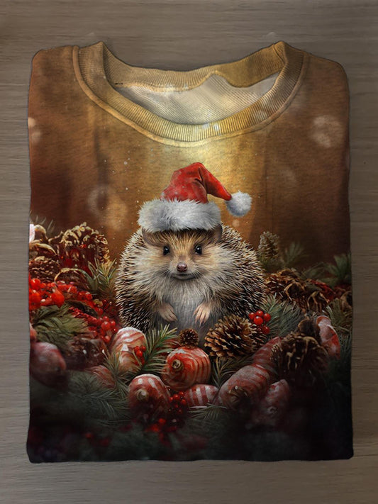 Hedgehog With Christmas Hat Long Sleeves Top