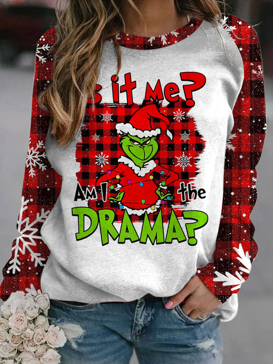 Snowflakes Falling Green Monster Long Sleeve Casual Top