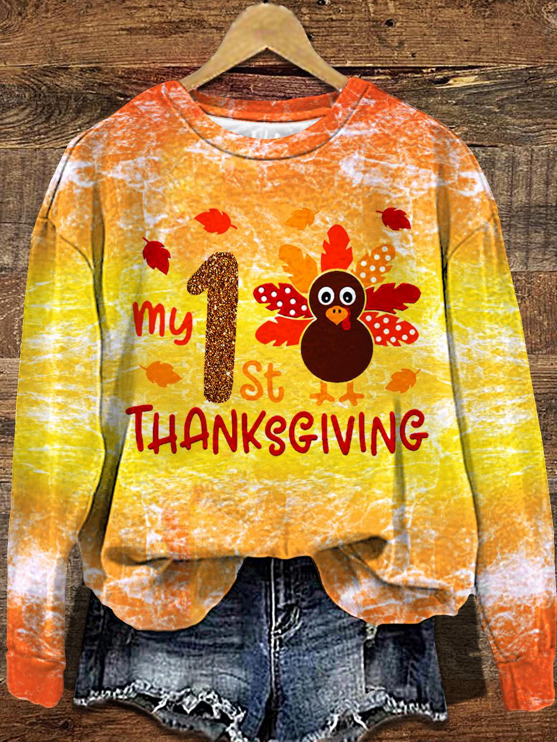 Women's My First Thanksgiving Printed Long Sleeve Casual Top