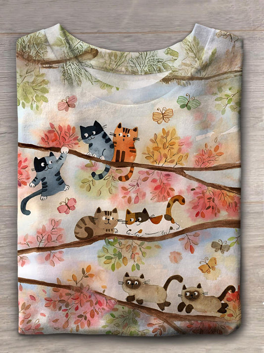 Cute Animal Cats Playing Crew Neck T-shirt