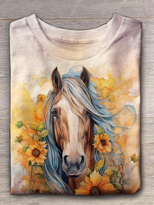 Women's Sunflower Horse Crew Neck T-shirt