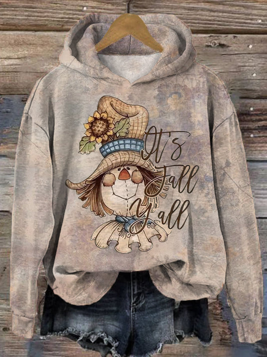 It's Fall Yall Autumn Retro Distressed Print Casual Long Sleeve Top